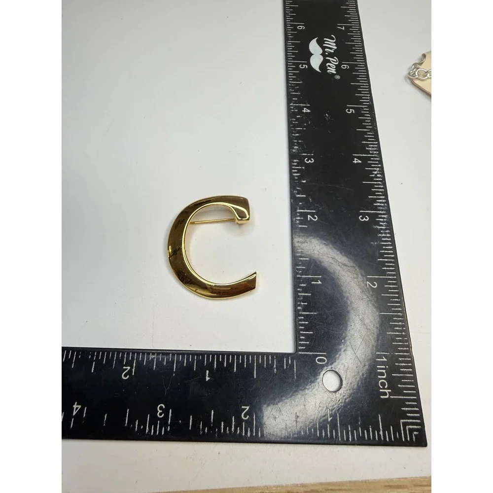 Anne Klein Gold Tone Initial C Brooch Monogram Letter Pin AK Logo Minimalist